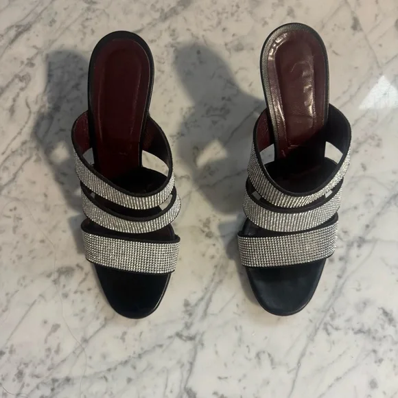 Staud Sonny Rhinestone Sandals Black Multi Strap Slides Heels Size EU 38 8 US - Picture 10 of 11